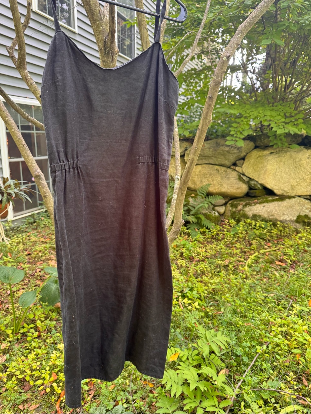 Evan Picone Black Midi Slip Dress with Spaghetti Straps and Subtle Waist